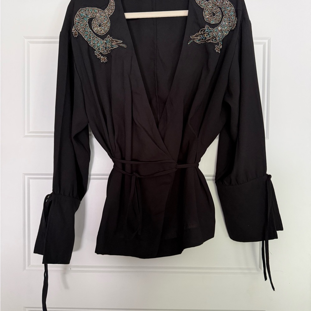 Topshop Black Blouse with Embroidered Details